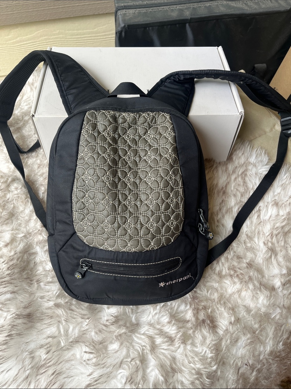 Sherpani Black Backpack with Quilted Gray Front Panel